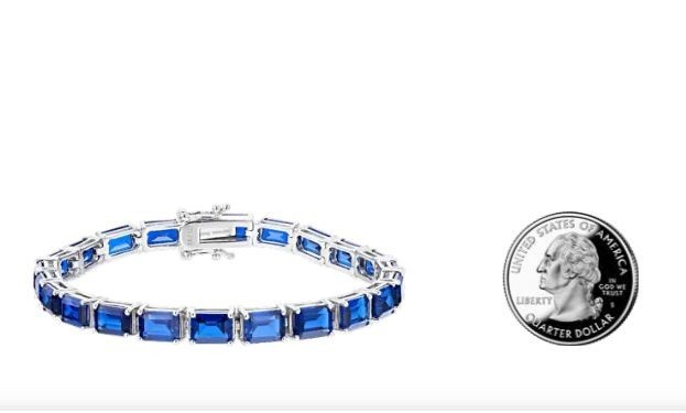 Blue Lab Created Spinel Rhodium / Sterling Silver 7.25″ tennis Bracelet 23.92ctw