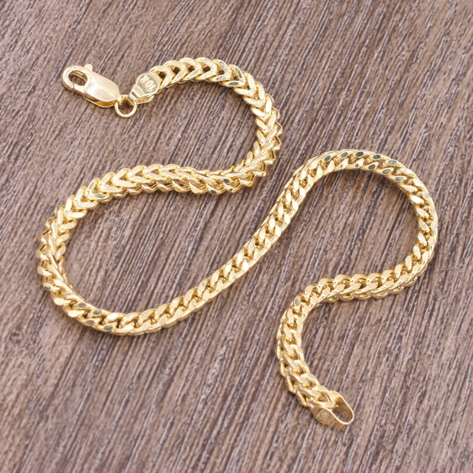 3.9mm Textured Franco Wheat Anklet Real 10K Yellow Gold 10″