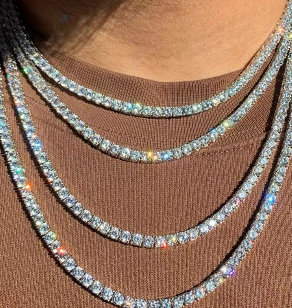 925 Silver Eye-Catching moissanite Hip Hop Tennis Chain Necklace