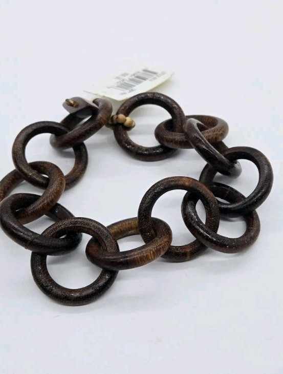 Faux Wood Style Bracelet Graham Design Circle Link Toggle 9.5 in Hippy Hippie