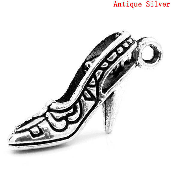 10 Pieces Antique Silver High-Heeled Shoes Charms, US Seller