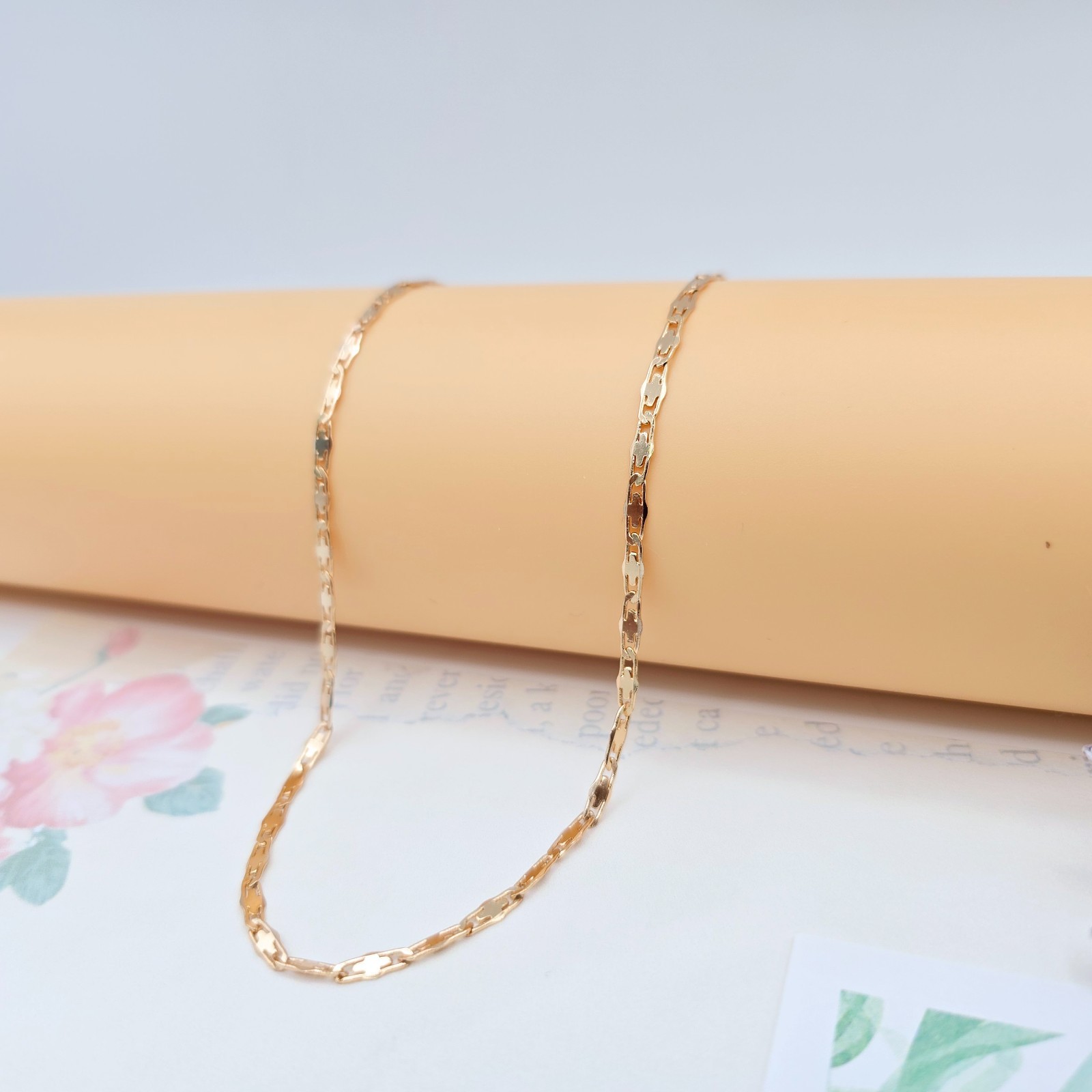 45+5cm Adjustable, XPNL0057 “Rose Gold Flat Geometric Link Necklace for Women