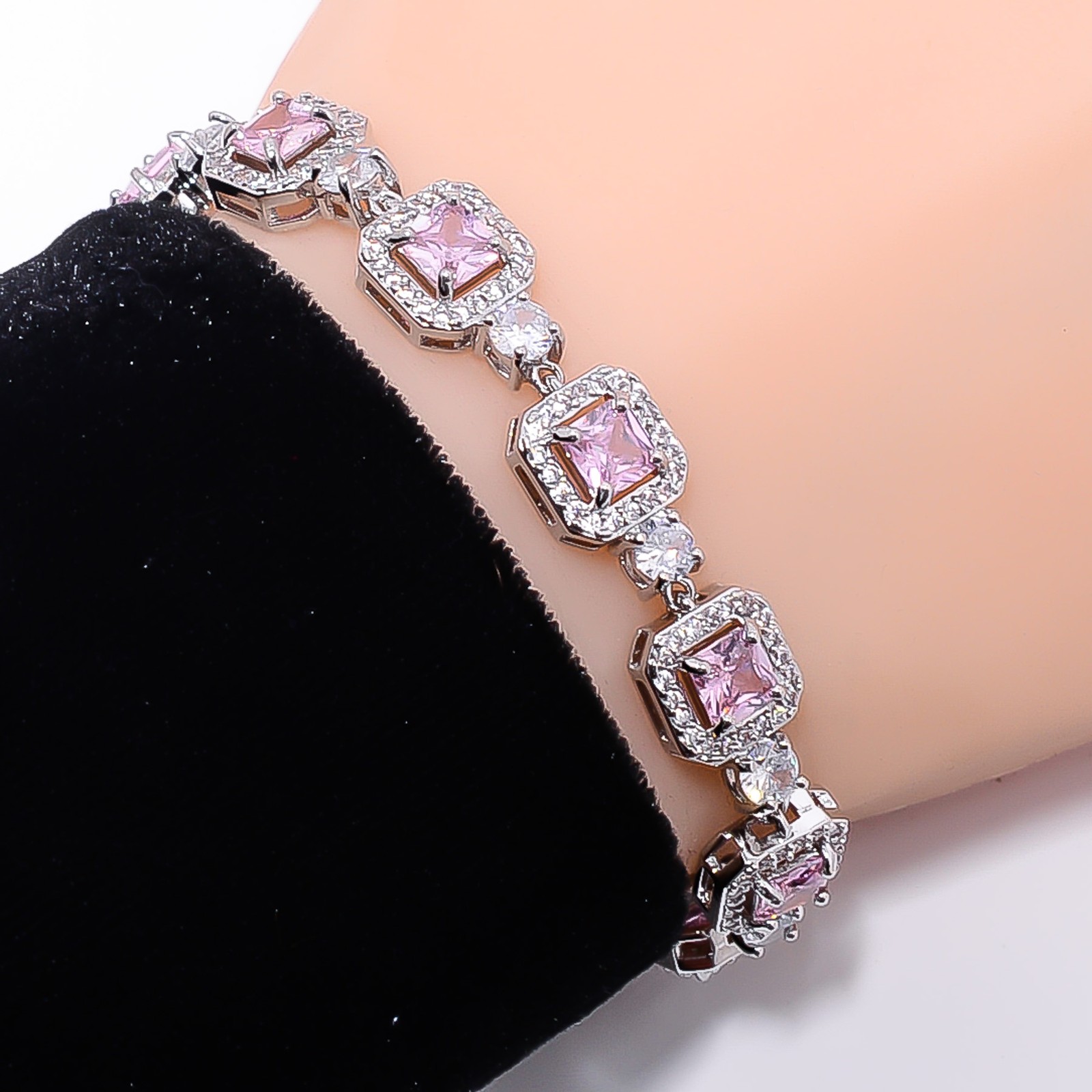 Pink Sapphire -Simulated, CZ 925 Sterling Silver Adjustable Bracelet 7-8″ B2931