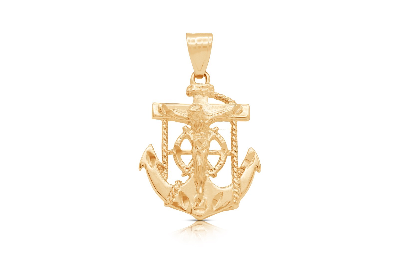 Large Gold Anchor Pendant, Gold Crucifix, 14k Gold Plated (Pendant Only)