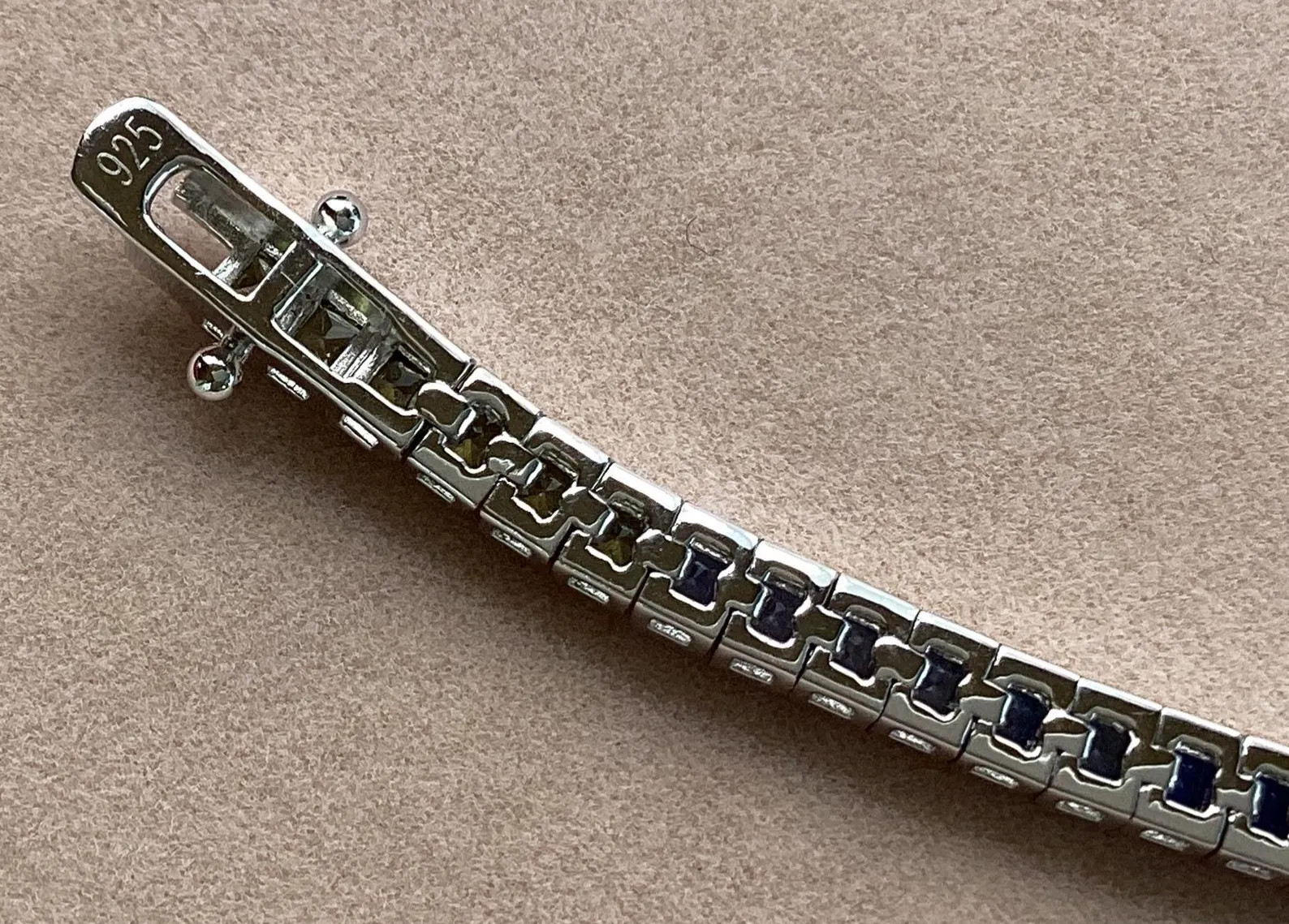 Sapphire Tennis Bracelet Princess Cut Sterling Silver Channel Set 7 inch