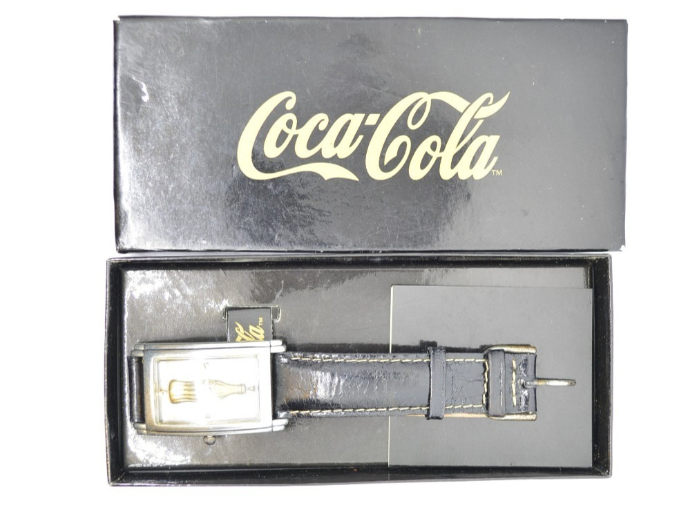 1996 Coca-Cola Watch Vintage Limited Edition 890/1500 Rectangle Black Leather
