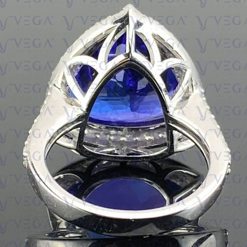 6.80Crt Trillion Cut Natural Tanzanite & Diamond 100% 14k SOLID White Gold Ring