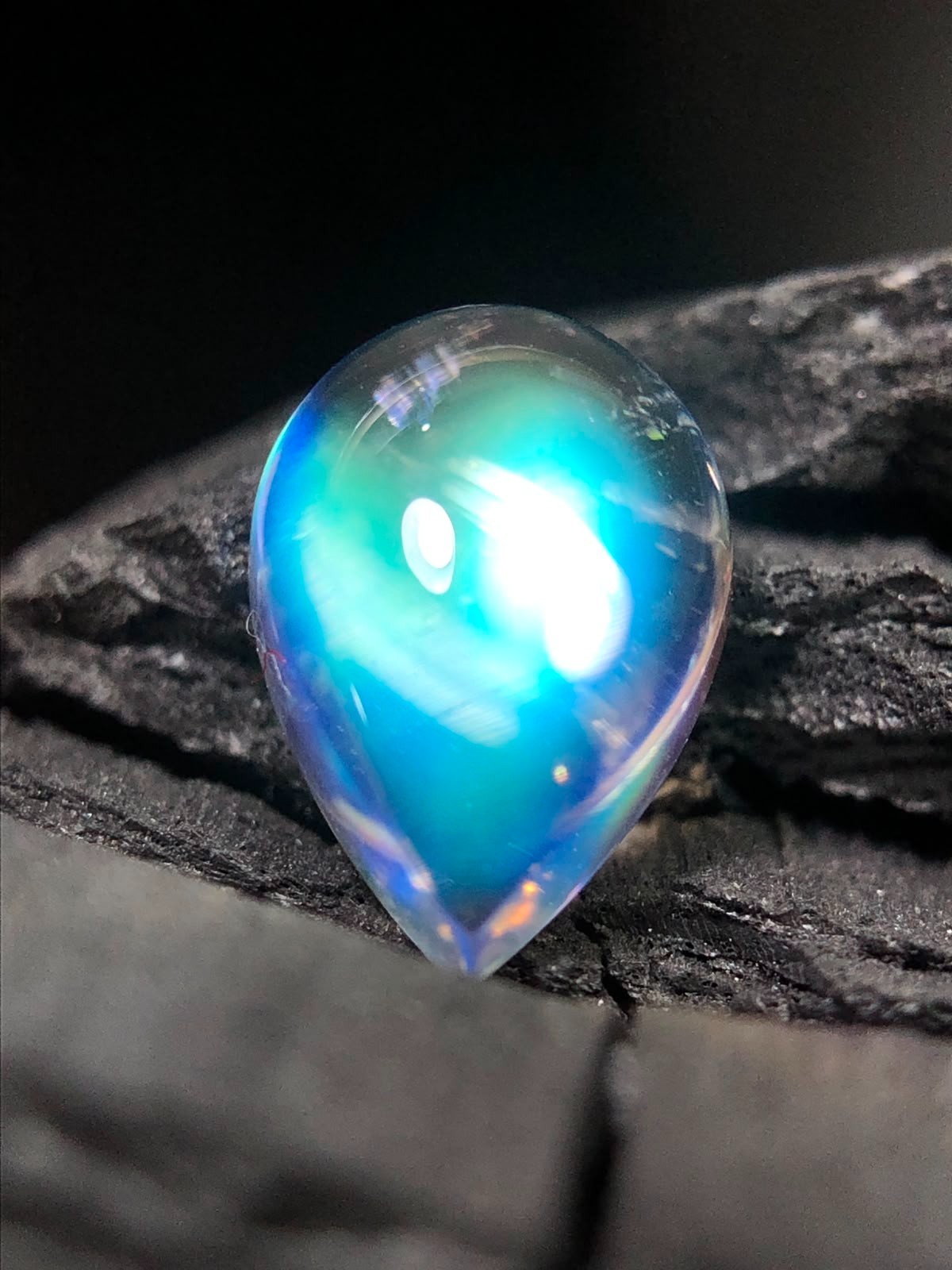 Natural Madagascar Moonstone 10×7 MM White Color With Blue Fire Pear Cabochon