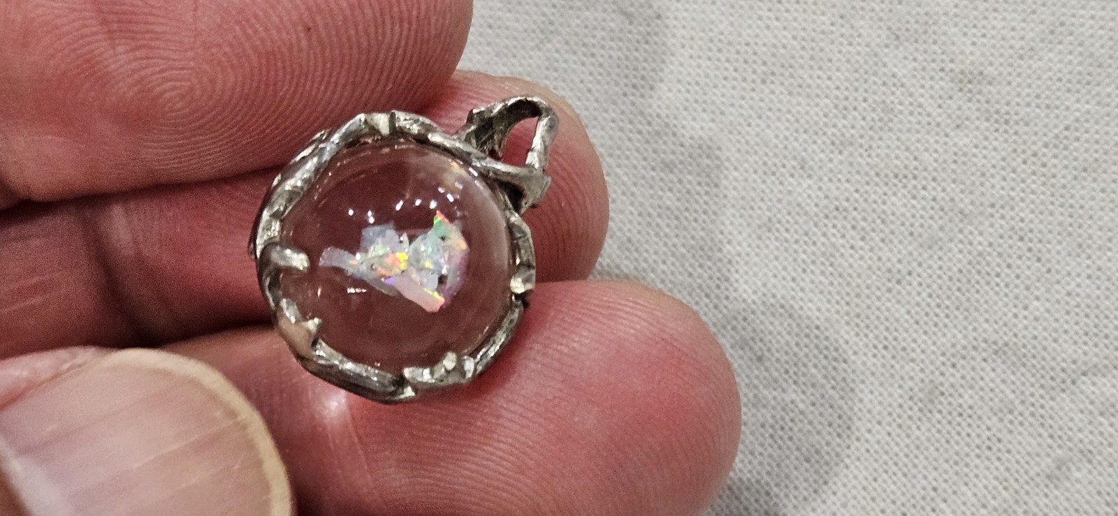 Antique Vintage Crystal Orb W/ Minerals Moon Star & More Sterling Bead Pendant