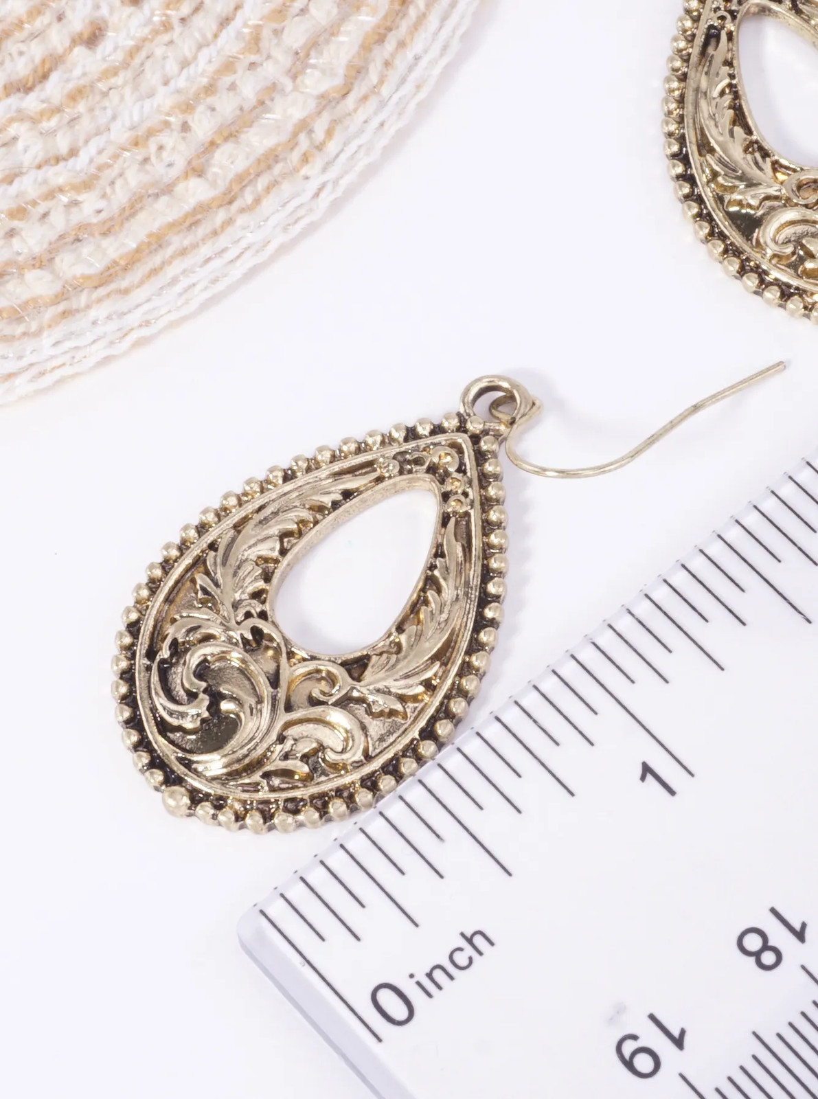 Western Filigree Teardrop Dangle Earrings 1.4in, Oxidized, Fish Hook
