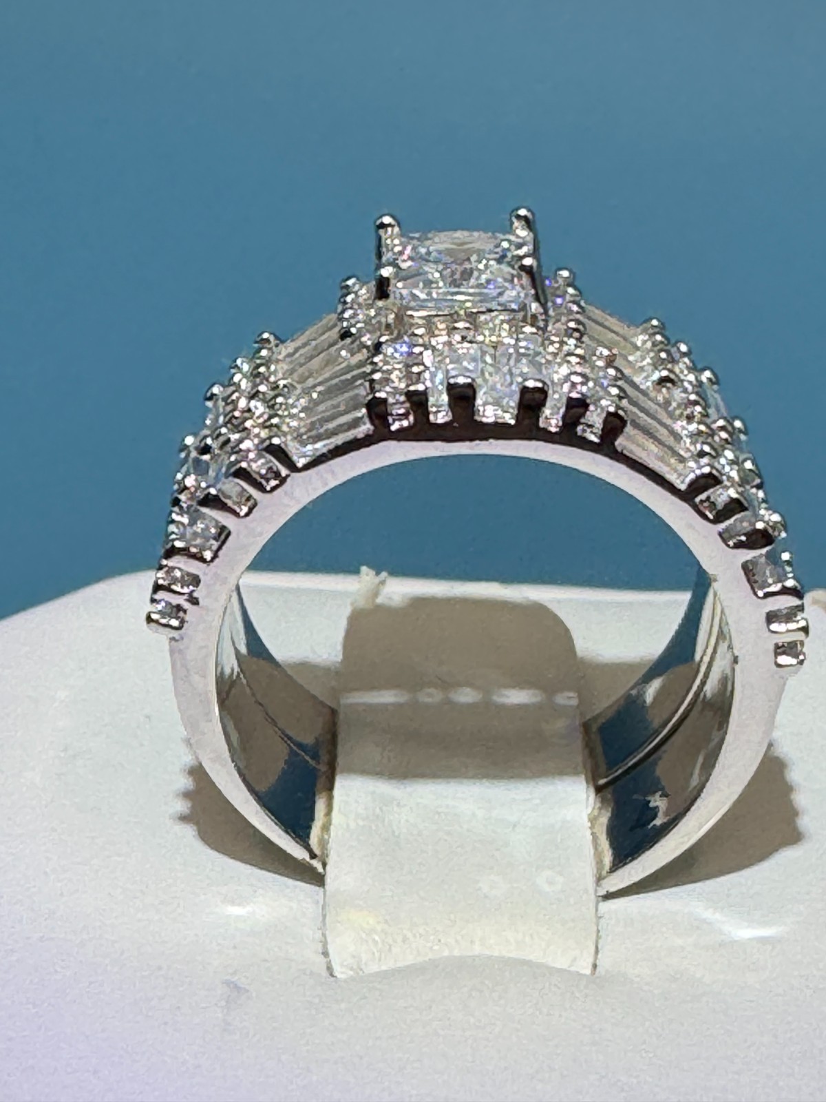 Dainty 2 Pc Square Main With Baguette & Round Accent Cubic Zirconia Set Size 8