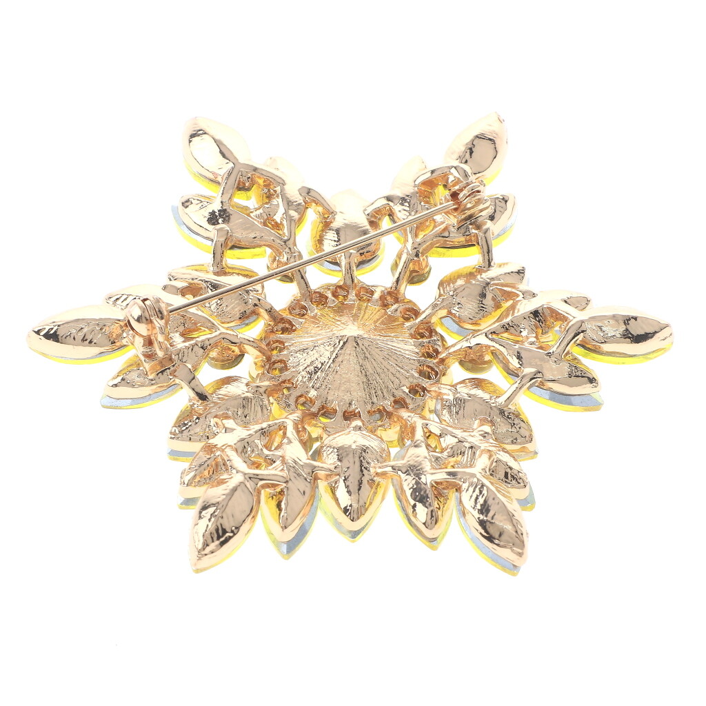Gold Tone Metal Large Crystal Flower Brooch P1467-YLW