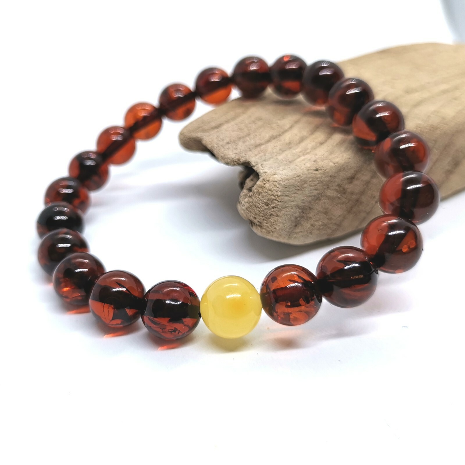 Amber Bracelet Natural Baltic 9mm Beads Round Cognac Stretch Bracelet