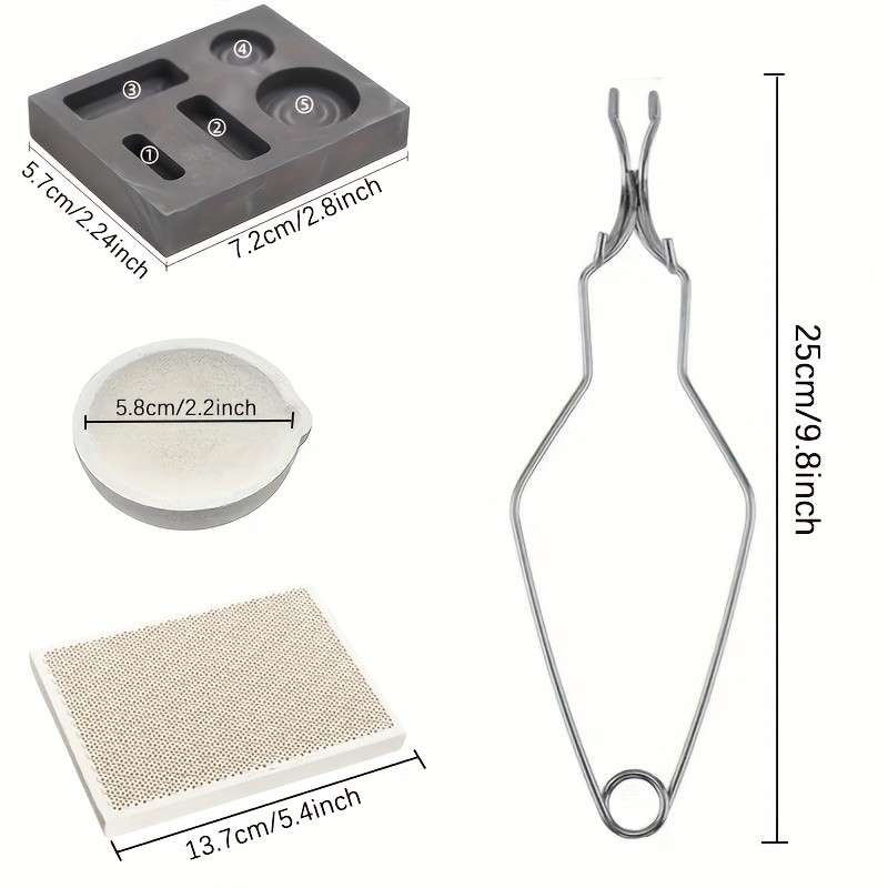 4-in-1 Gold Melting Kit Graphite Mold Crucible Tongs Fire Brick Jewelry Casting