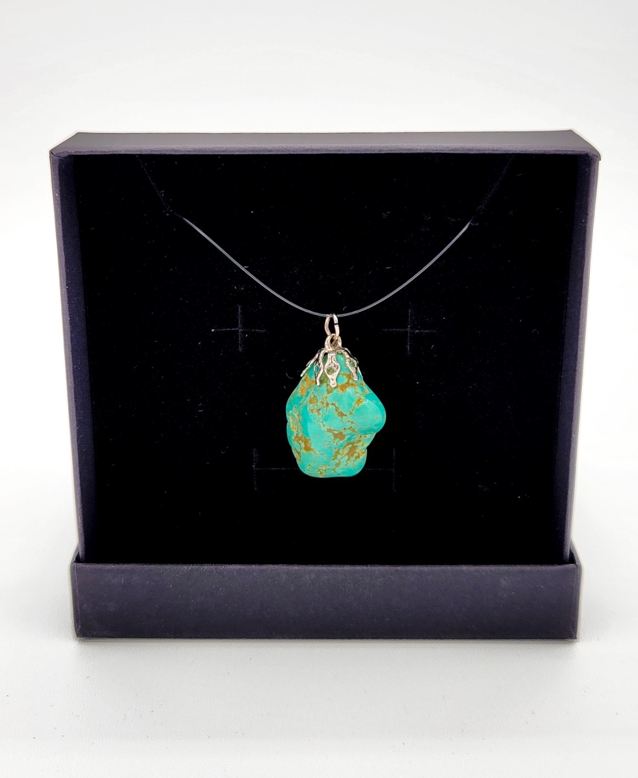 Simple Natural Inclusion Green Turquoise Stone Pendant 3.5gram 1″H x 3/4″W x 7mm