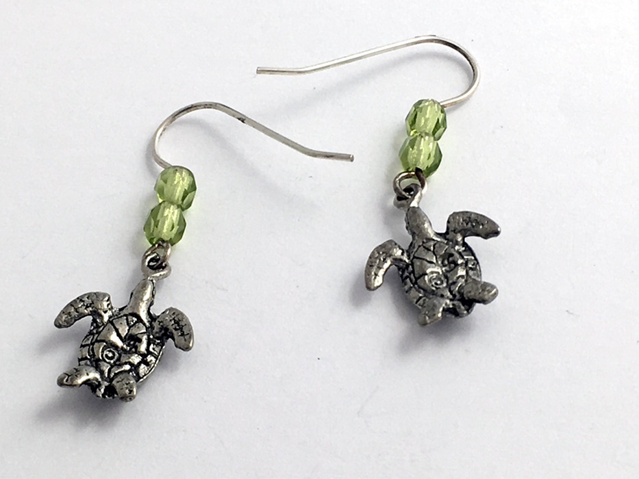 Pewter & Sterling silver medium sea turtle earrings-ocean -turtles, reptile,