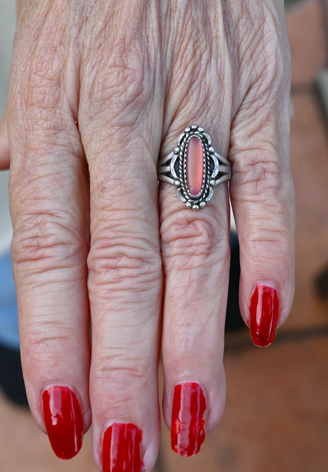 VTG Wheeler Manufacturing Sterling Silver Southwest Style Pink Agate Ring Sz 5.5