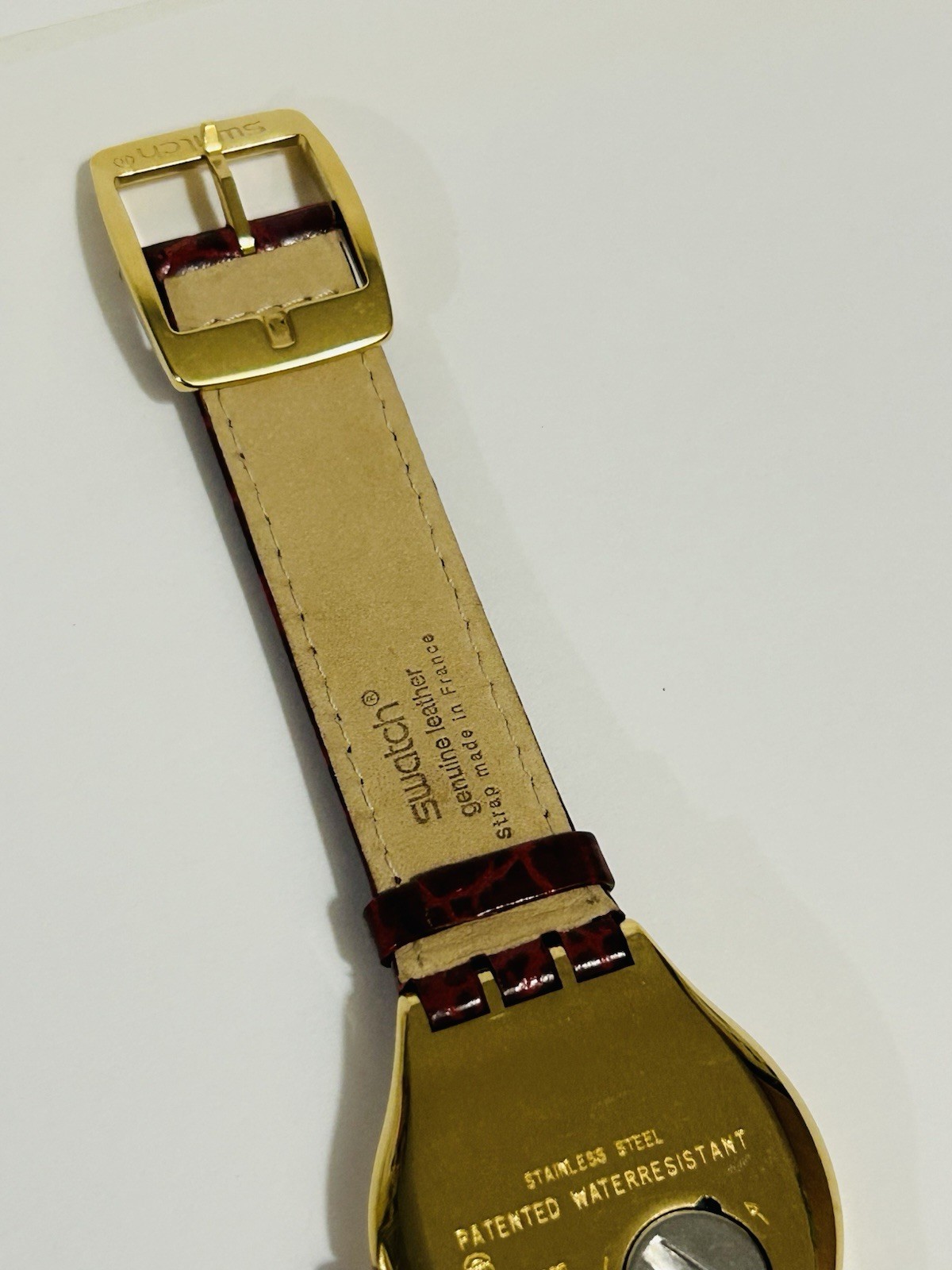 Swatch Swiss Lot of 2 Quartz Gold Tone Roman Dial Leather Strap Watches
