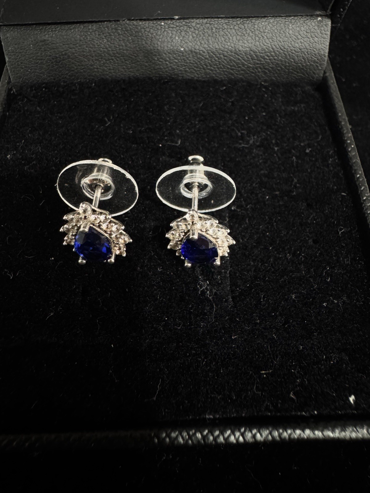 R.H. Macy & Co. 925 Sterling Silver Blue Pear Sapphire Halo Stud Earrings