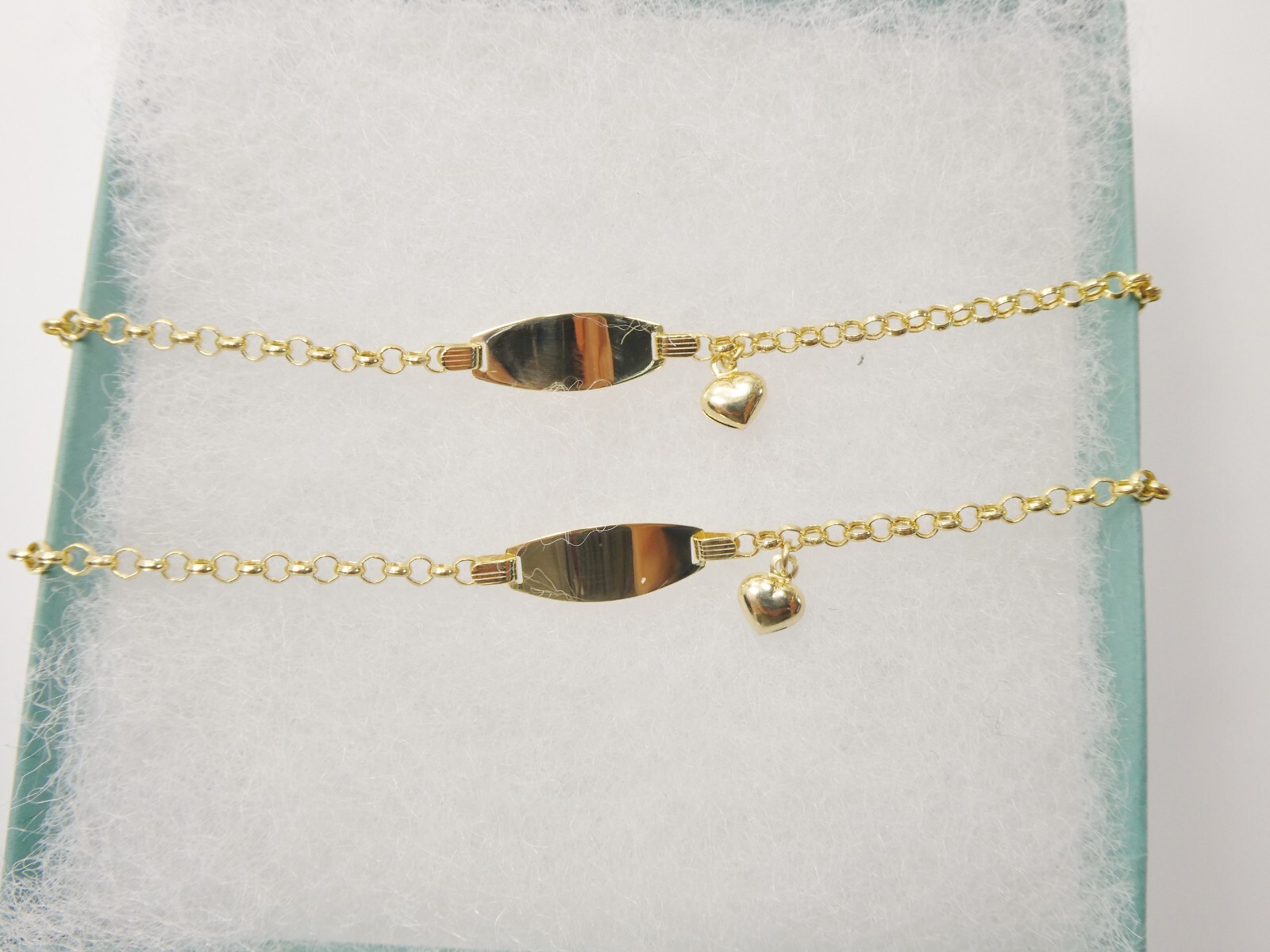 10L REAL SOLID YELLOW GOLD HEART DANGLING ID BRACELET