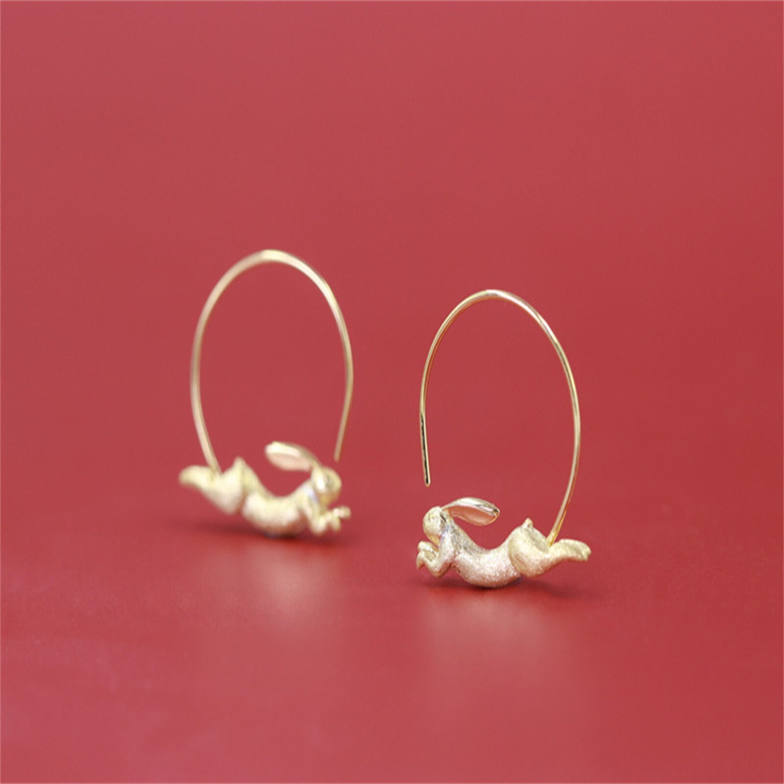 Rabbit Bunny Hoop Earrings in 925 Sterling Silver
