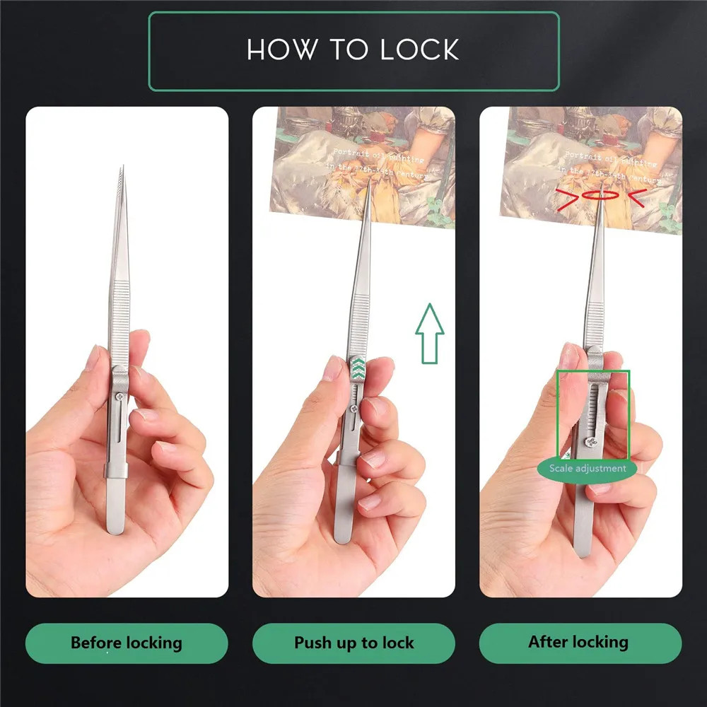 16CM High Precision Stainless Steel Jewelry Tweezers Diamond Gem Slide Lock Tool
