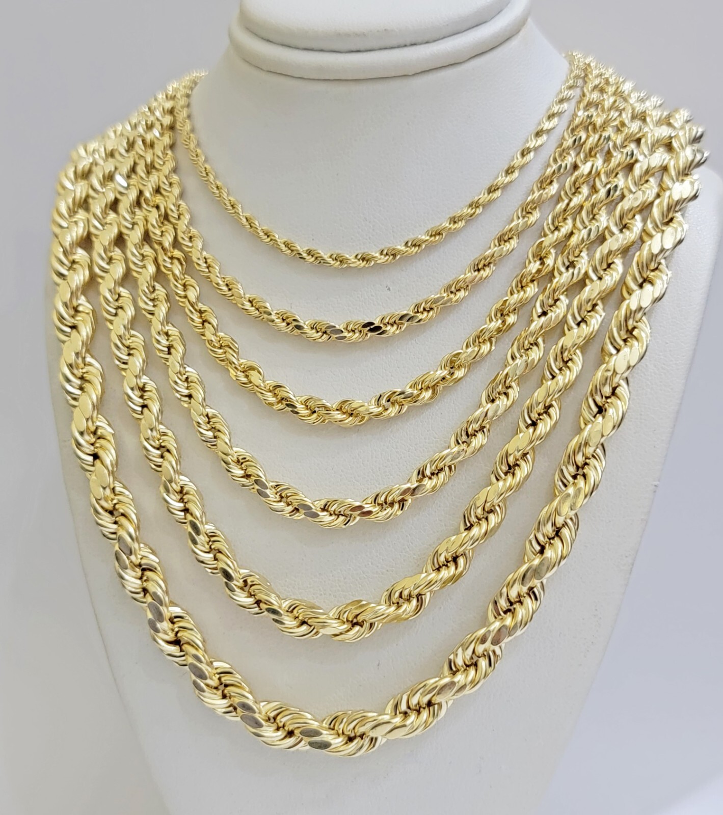 Real 10k Gold Rope Chain Necklace 18-30 Inch 3mm to 10mm Diamond Cut 10KT Yellow