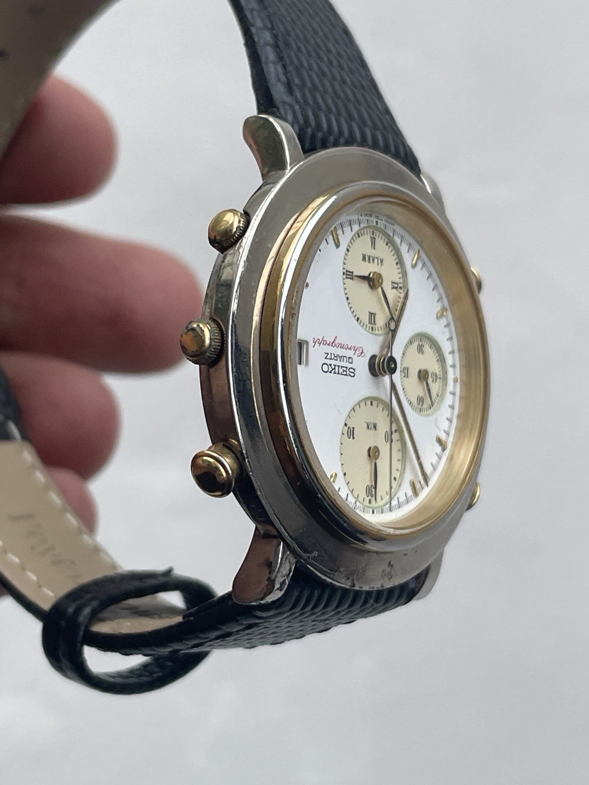 Vintage Seiko 7T32-6C40 Quartz Chronograph Alarm Watch White Dial SDW110J Runs