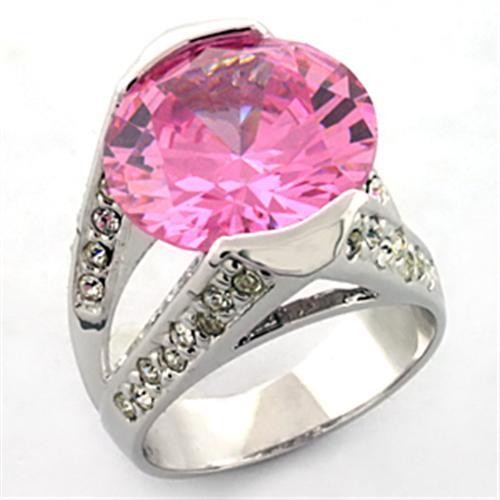 Women’s Ring, Rose CZ, Rhodium Plated, Brass, Statement, Sparkling Ring