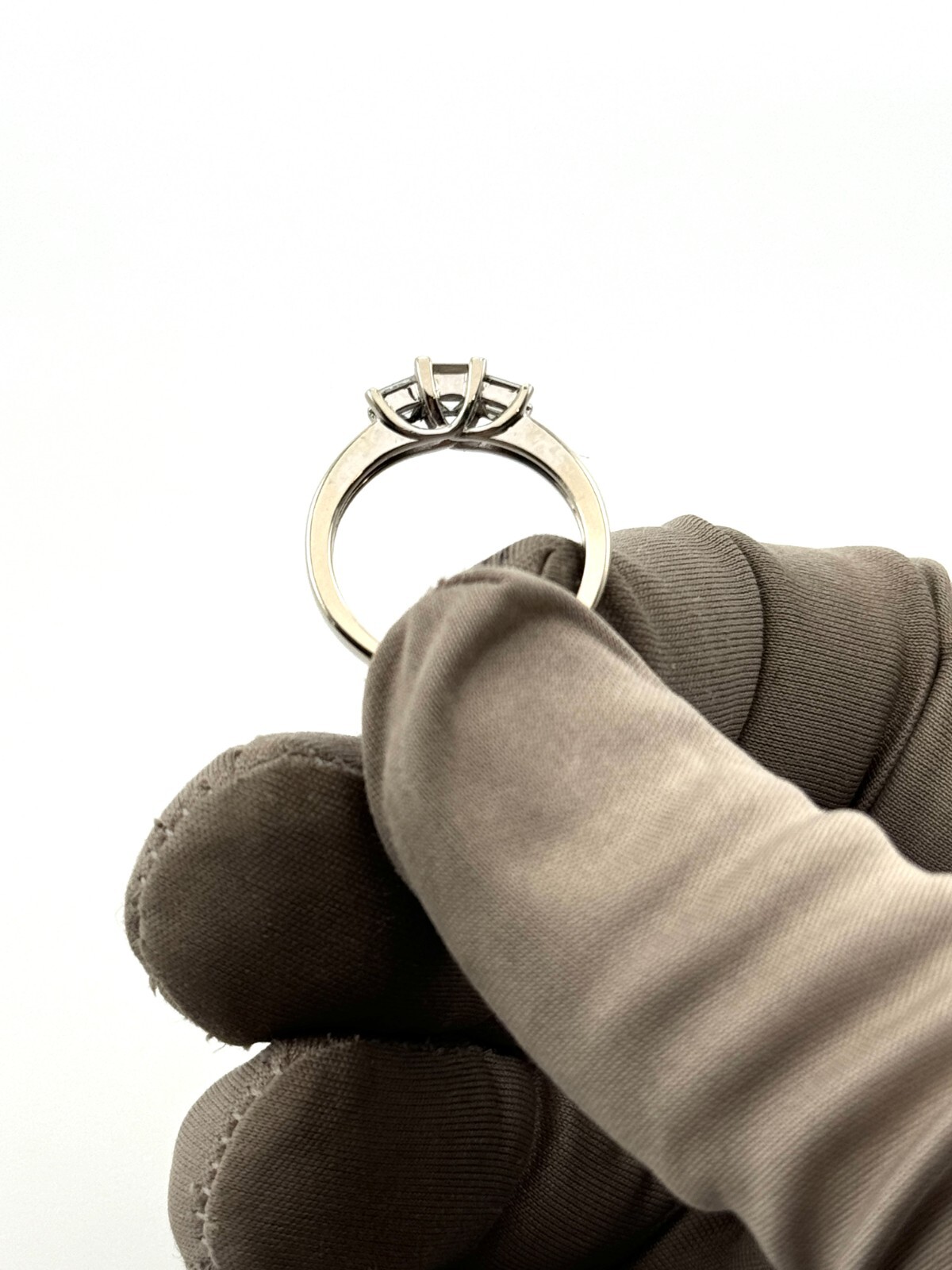 14K .585 White Gold Three Stone Princess Cut Diamonds .86Ct Ring Sz 6