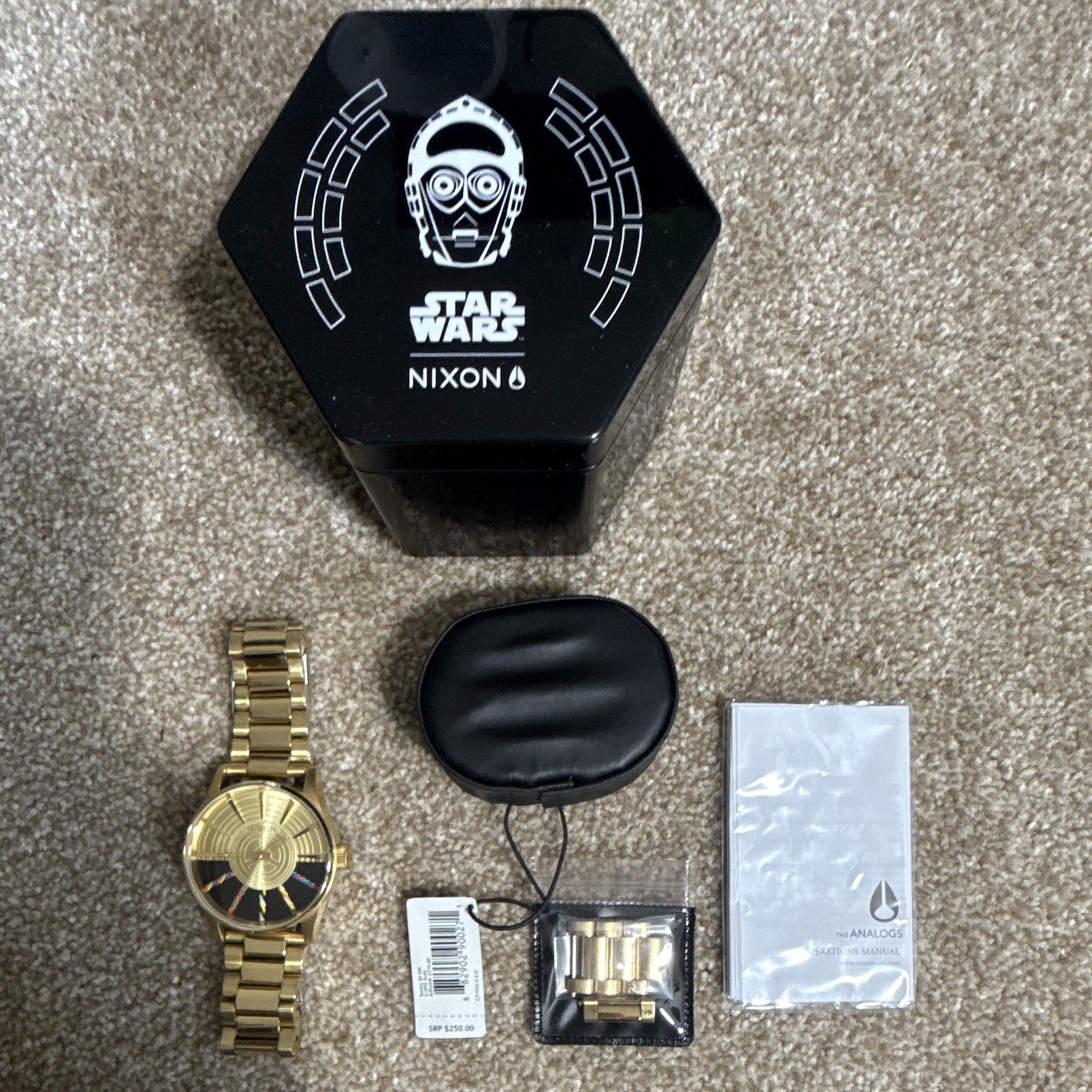 Nixon Star Wars The Sentry C-3PO Quartz Gold Tone SS Watch 42mm 100m Box