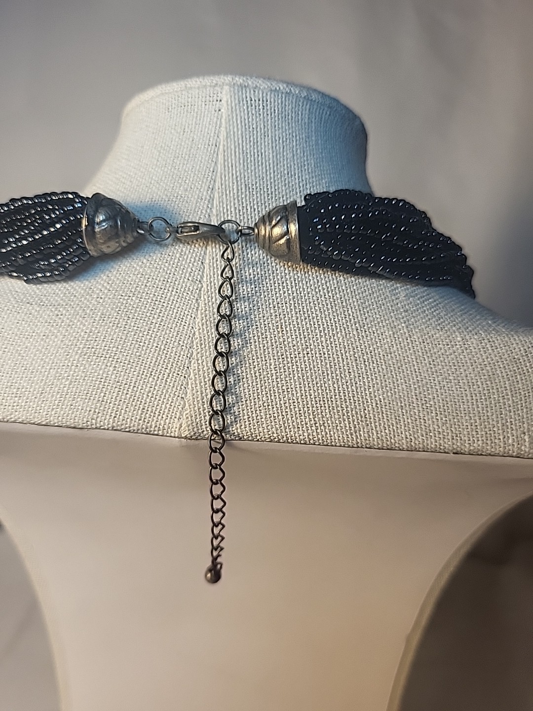 Multiple Strand Seed Bead Necklace Charcoal 16″