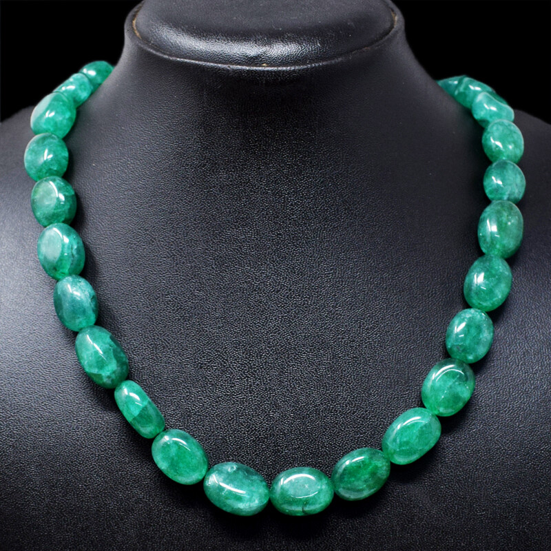 Single Strand 465.00 Cts Earth Mined Oval Shape Emerald Beads Necklace NK 43E73