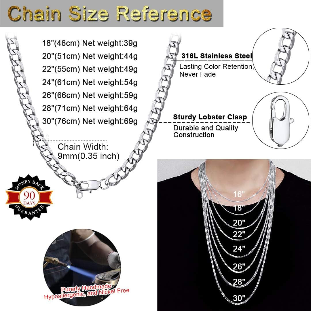Cadena Cubana Para Hombre Collar Plata De Acero Inoxidable Joyería Moda Hip Hop