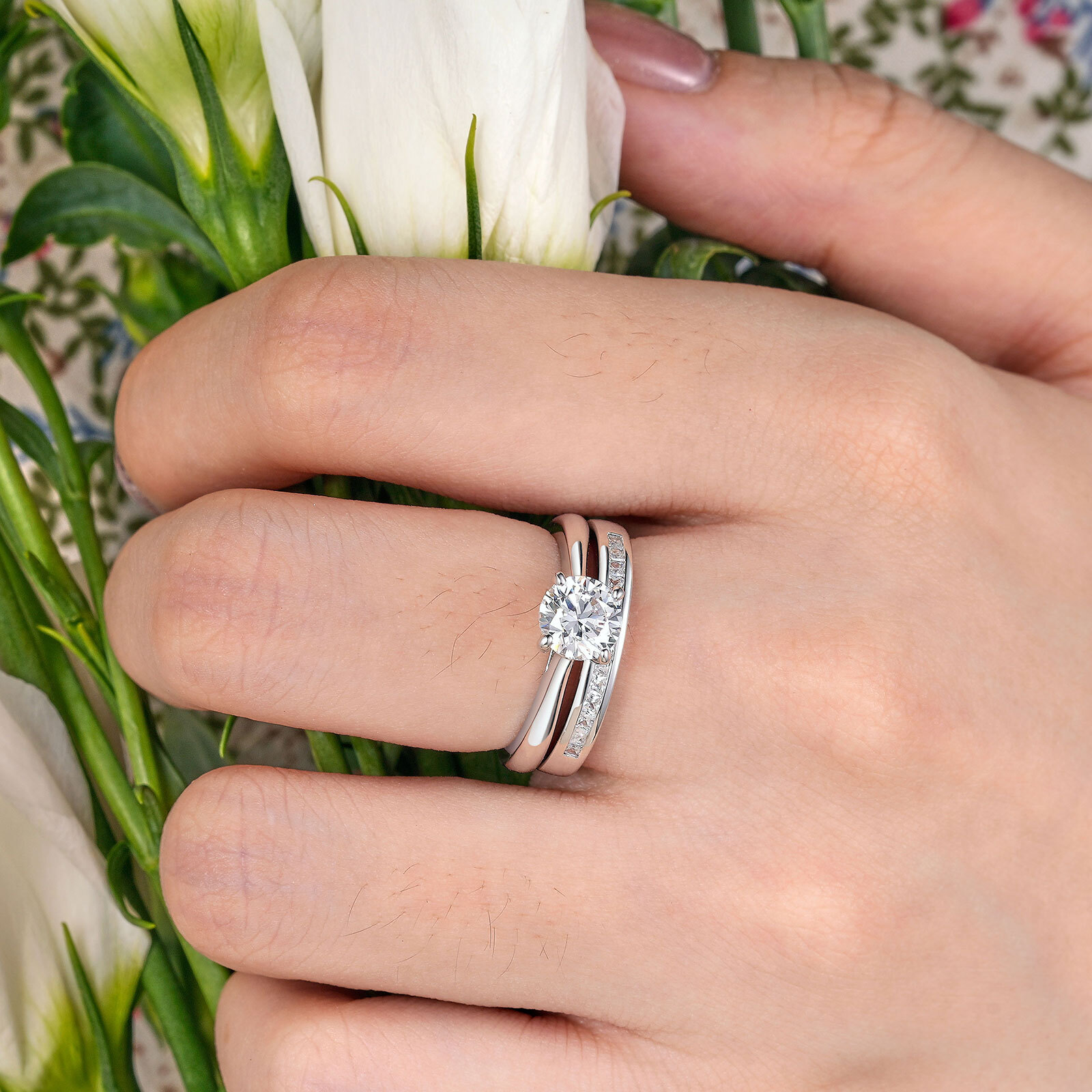 1 Carat Silver Bridal Set Engagement Promise Wedding Ring Sets Womens Jewelry