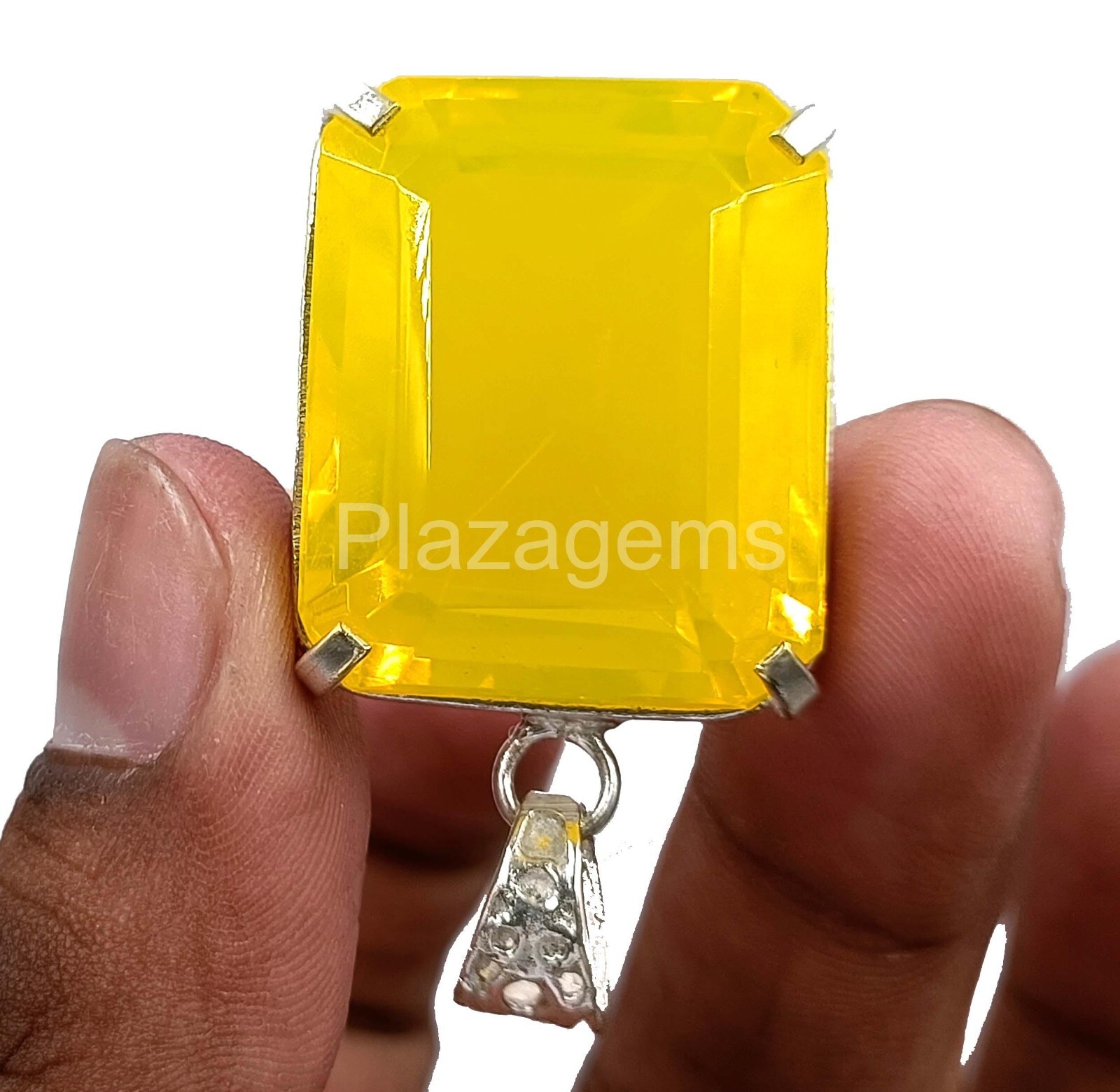 NATURAL 101.60 CT EMERALD 925 STERLING SILVER YELLOW OPAL PENDANT FREE CHAIN 4HK