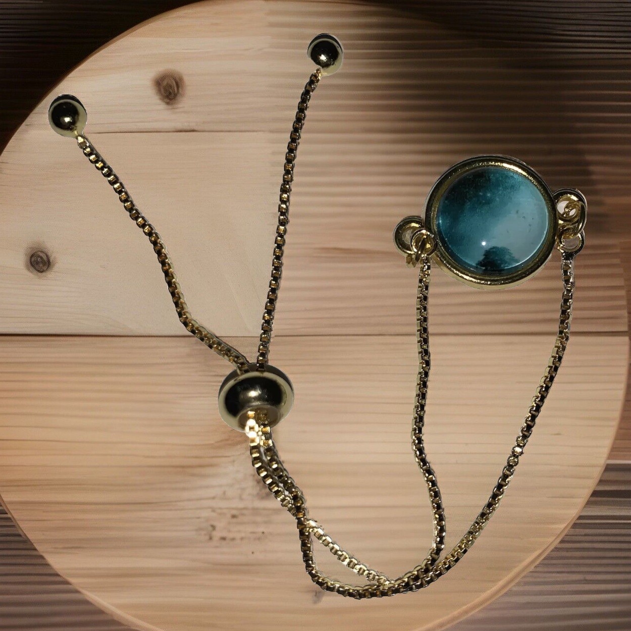 Whimsical Tree Profile On Moon Cabochon Sliding Bracelet Adjust OneSize Gift Box
