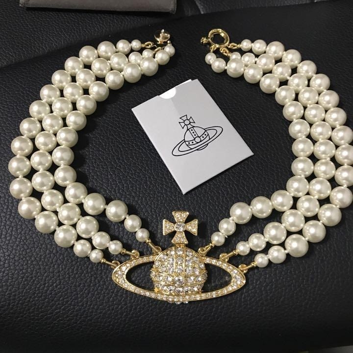 Vivienne Westwood Necklace Triple Pearl Choker Gold 40cm w/Pouch NO BOX