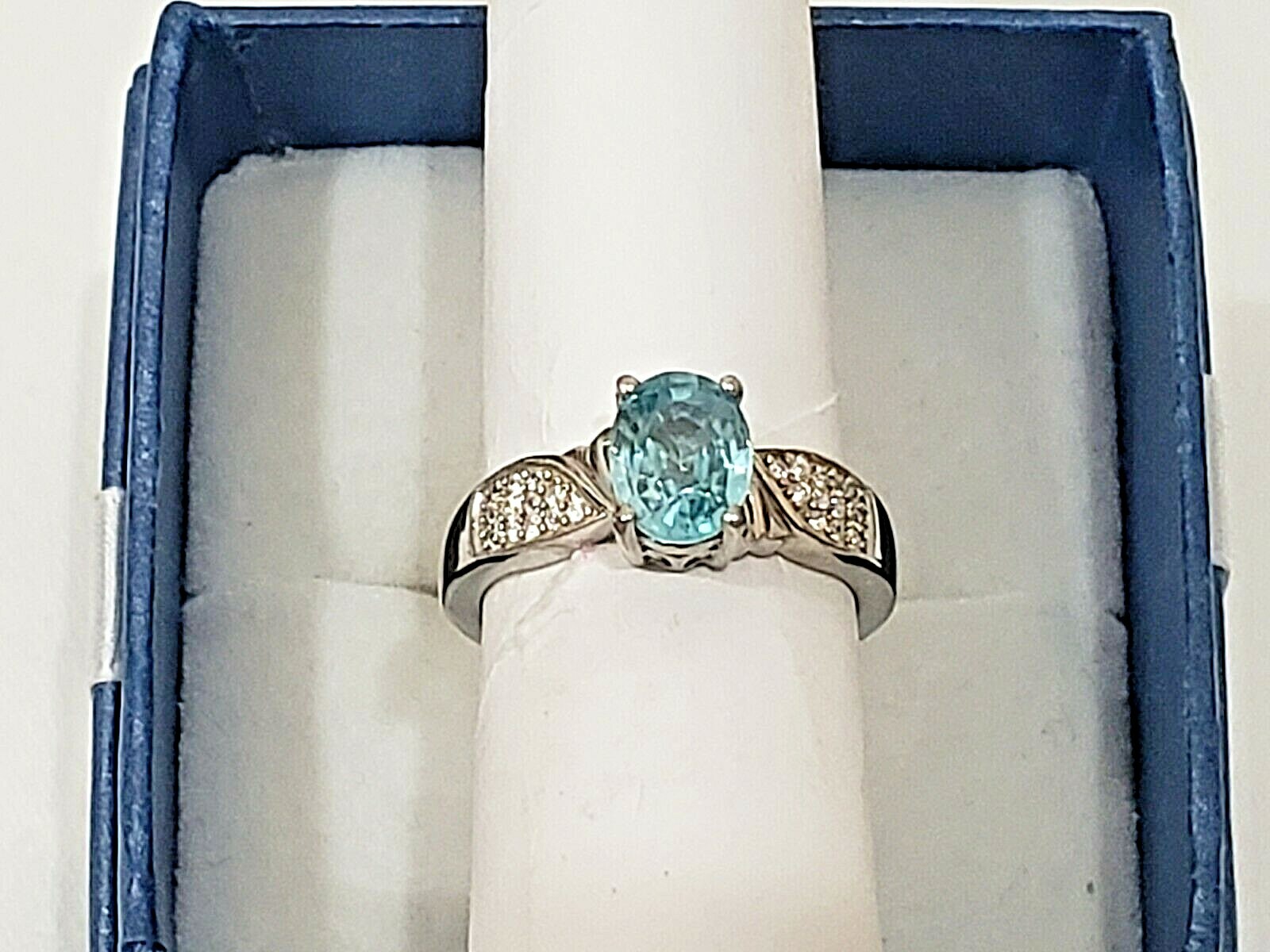 Cambodian Blue Zircon & Zircon ring in Platinum over 925 Sterling1.90 ct sz 6