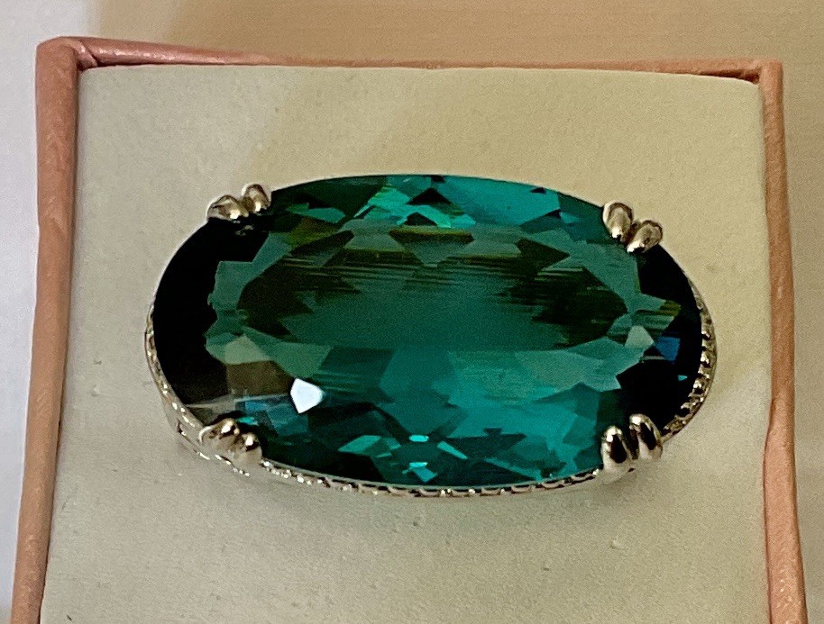 London Blue Topaz Ring – 18x13mm – 14.2Ctw – Filigree Setting In SS!!!