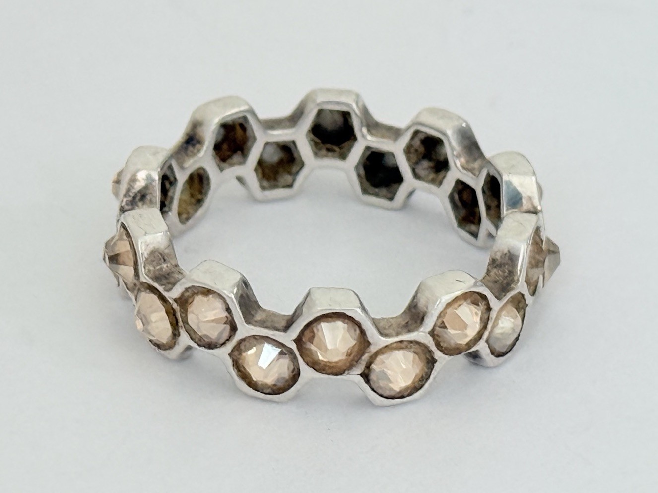 Mignon Faget 925 Sterling Silver Honey Crystal Hive Honeycomb Ring Size 8