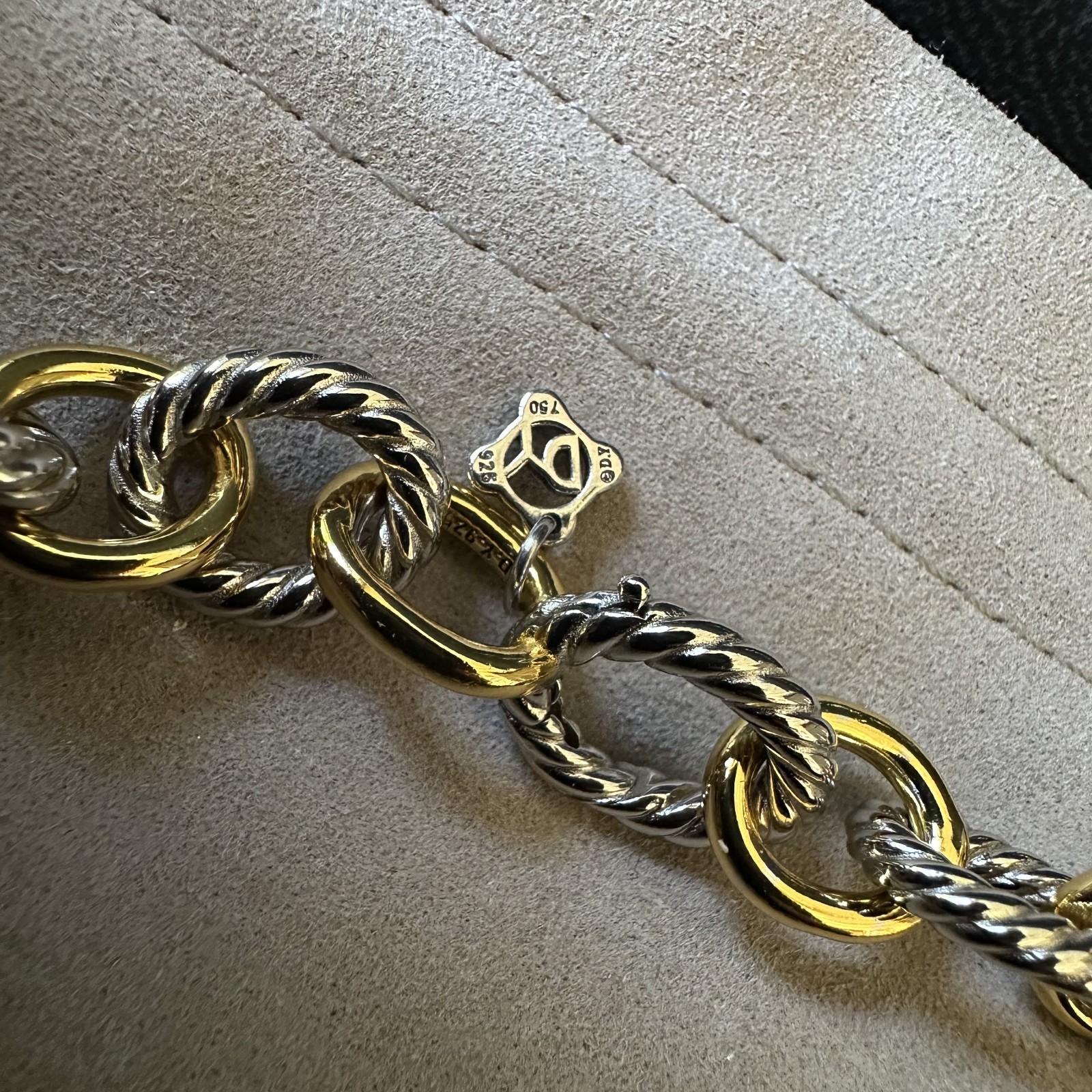David Yurman Sterling Silver 18K Gold Two Tone Twisted Cable Oval Link Necklace