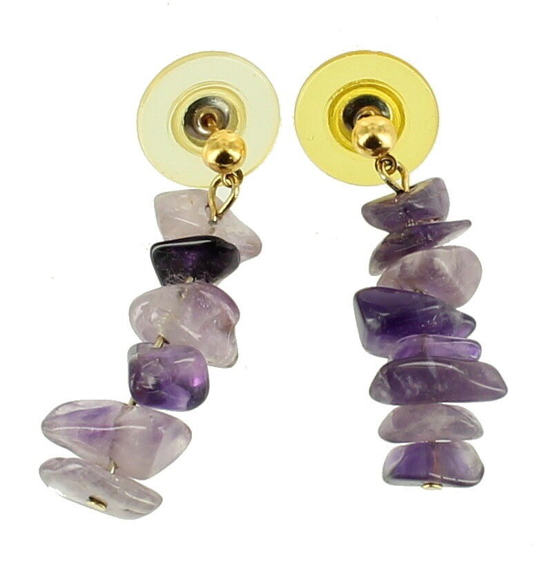 Vintage 1970’s Amethyst Chip Necklace, Bracelet & Earrings Set Purple Lavender