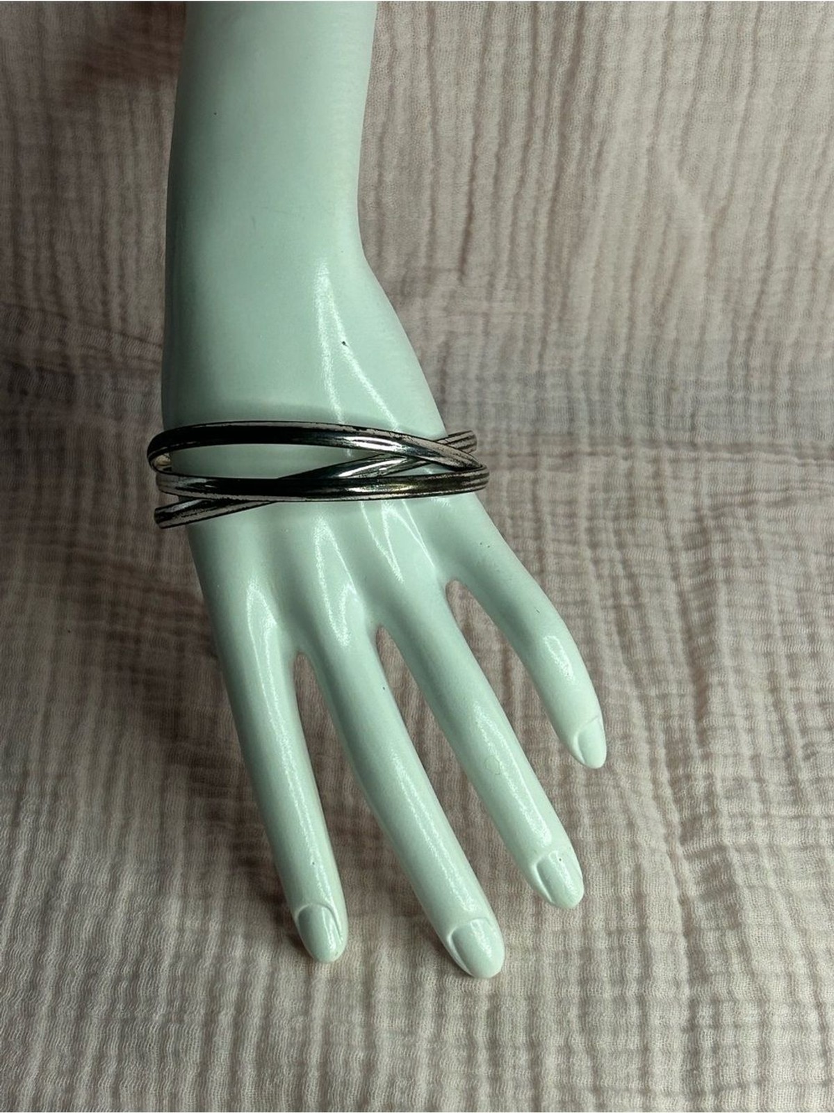 Silver Tone Triple Loop Bracelet | Interlocking Bangle Design