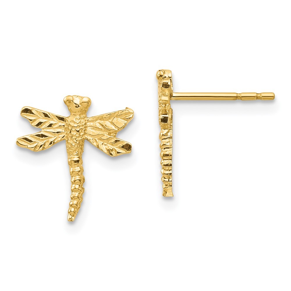 14K Yellow Gold Dragonfly Shape Stud Earrings L 11.65mm, W 10.65mm