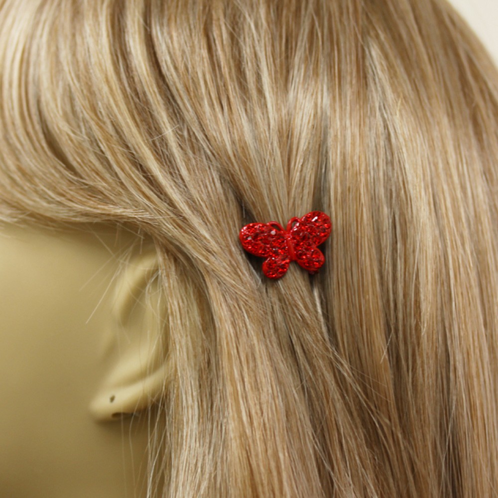 Hand Made Hair Jewelry Butterfly Magnet Barrette, Red Rhinestone, 1 pc only