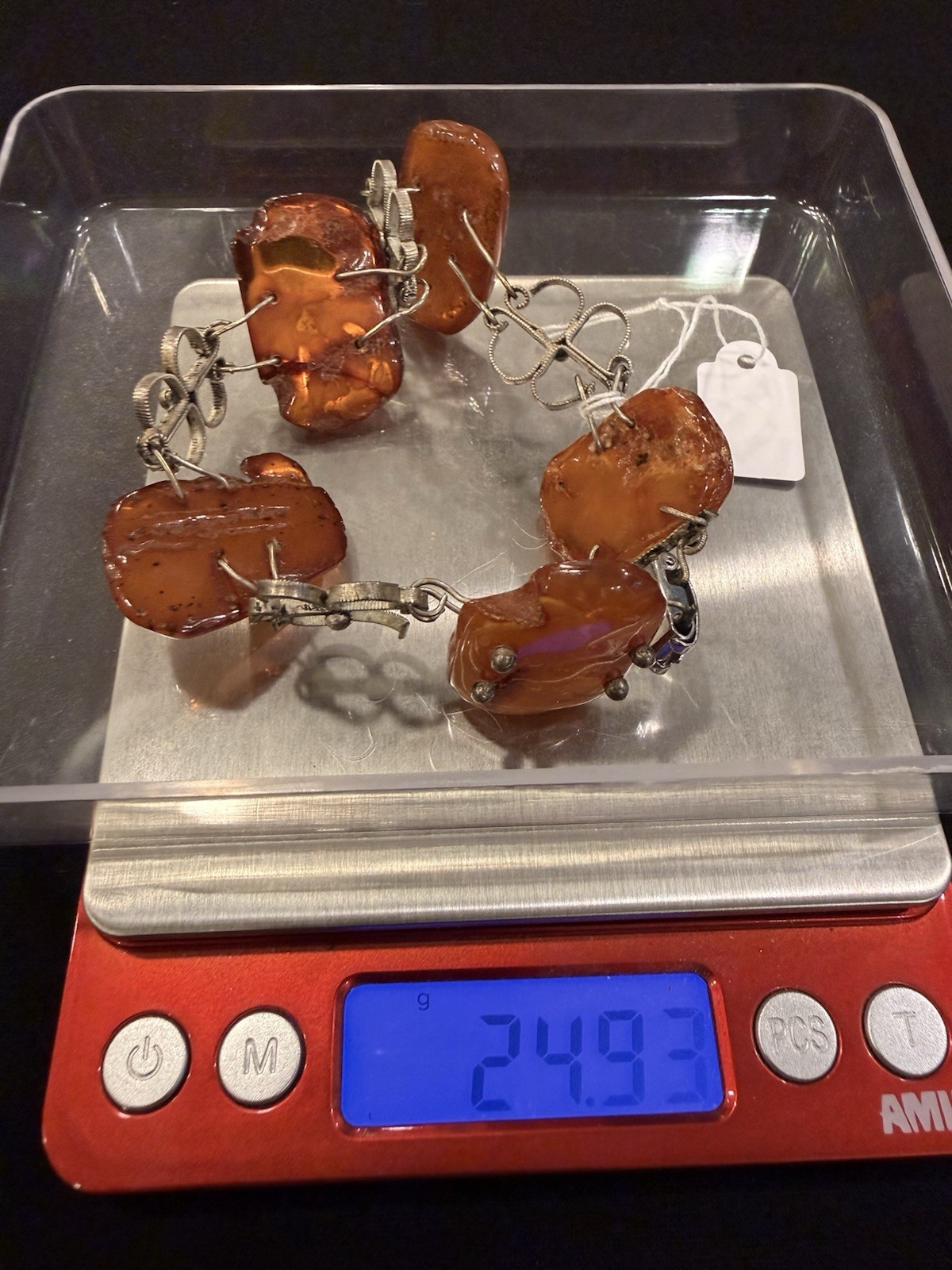 Vintage Genuine Amber Bracelet Large Freeform Nugget Stones Orange Cognac 25g