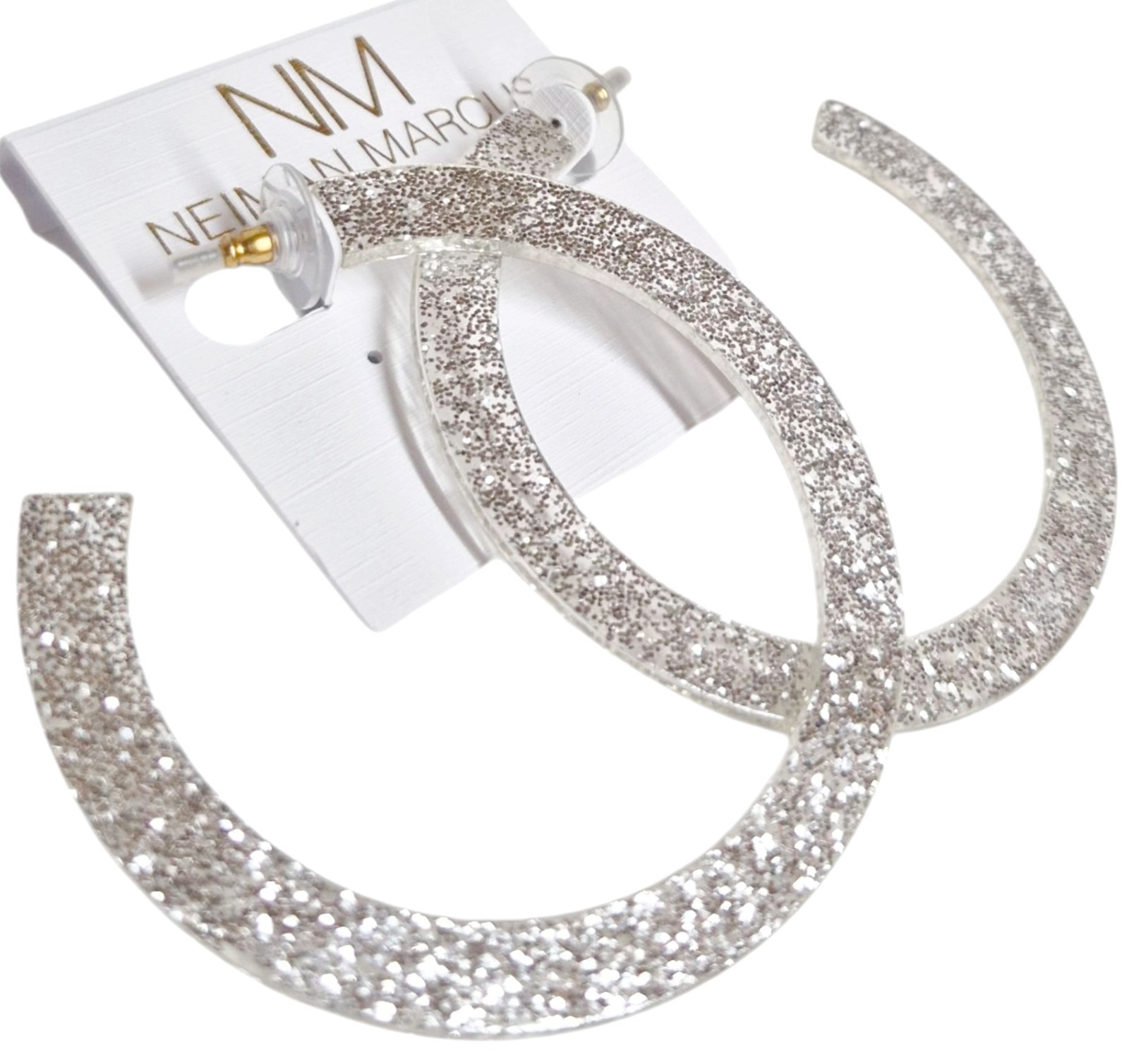 Stella & Ruby Glitter Resin Hoop Earring Silver Glitter Semi-Transparent NWT