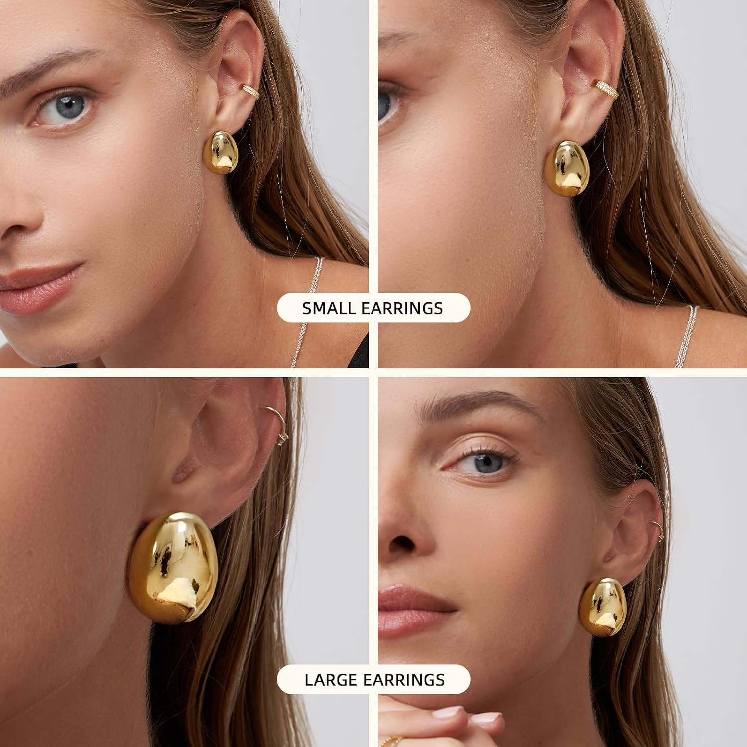 2/3 Pairs Chunky Gold Earrings for Women Trendy, 14K Gold Plated Statement Earri