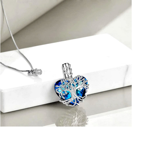 URN HEART TREE LIFE CREMATION ASHES Pendant On 22″ 925 Sterling Silver Necklace